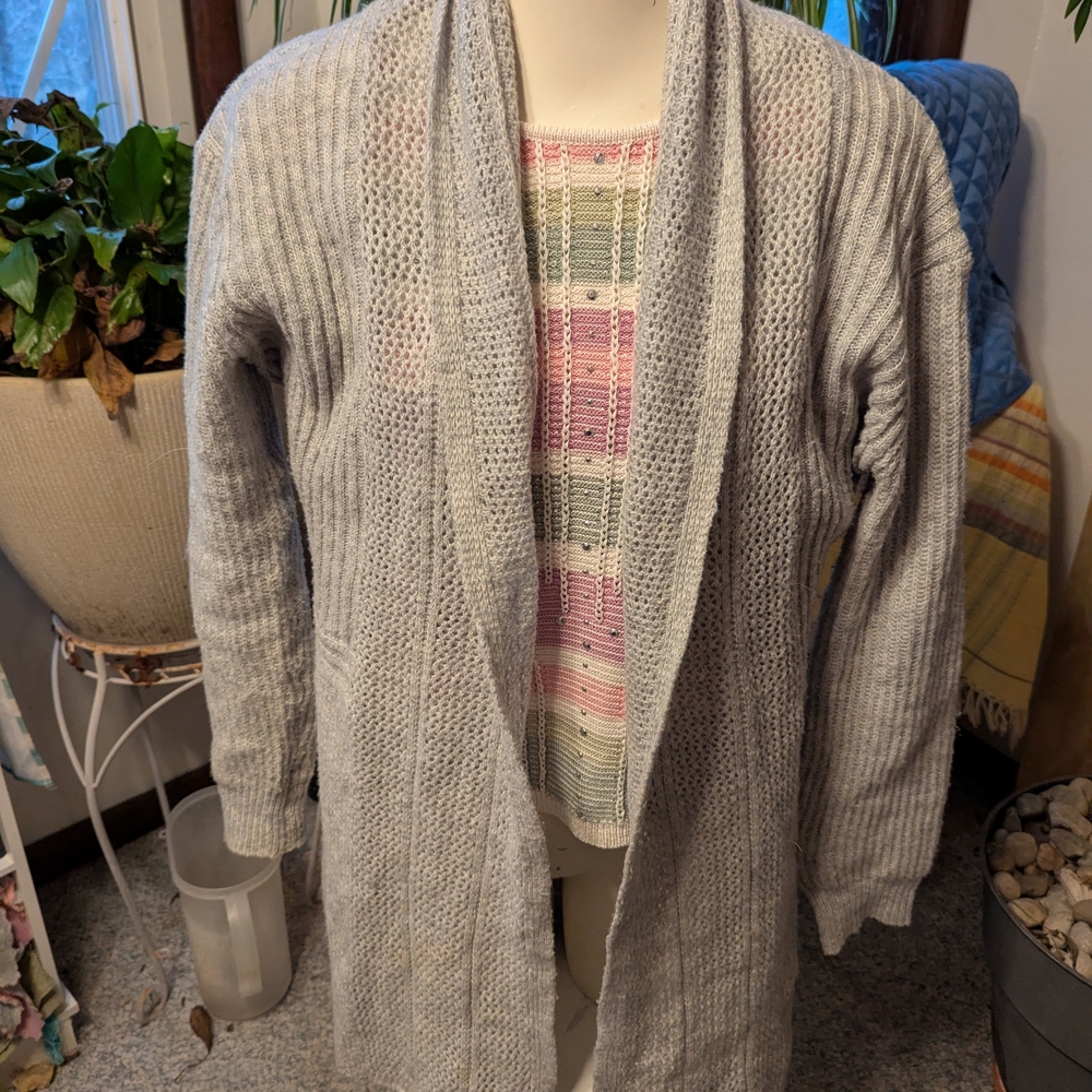 Alfred Dunner Striped Pastel Beaded  Sweater Crewneck 3/4 Length Sleeves Sz PL - Picture 4 of 4